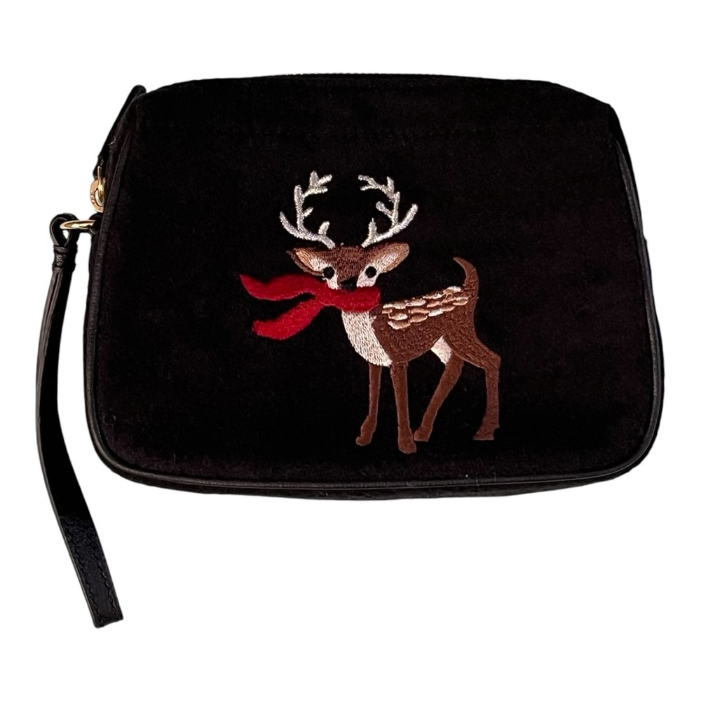 Talbots reindeer holiday black wool blend wristlet